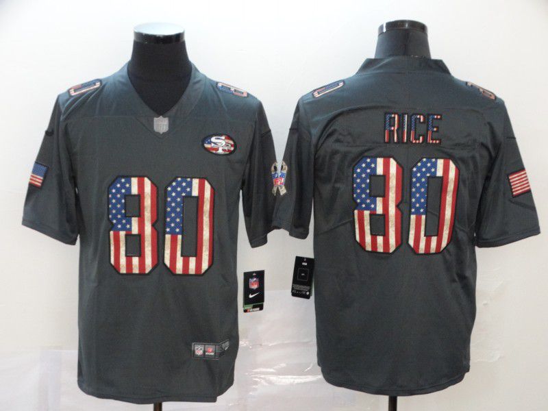 Men San Francisco 49ers #80 Rice Carbon Black Retro USA flag Nike NFL Jerseys->san francisco 49ers->NFL Jersey